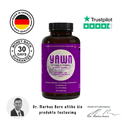 Yawn Premium Multivitaminai ir Mineralai (4-ių mėnesių kursas)